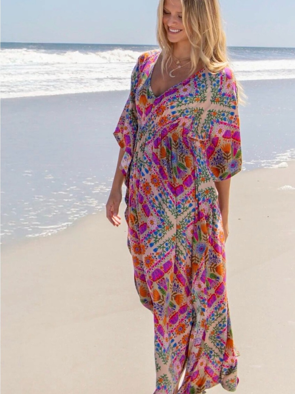 Natural Life Boho Floral Multicolor Caftan